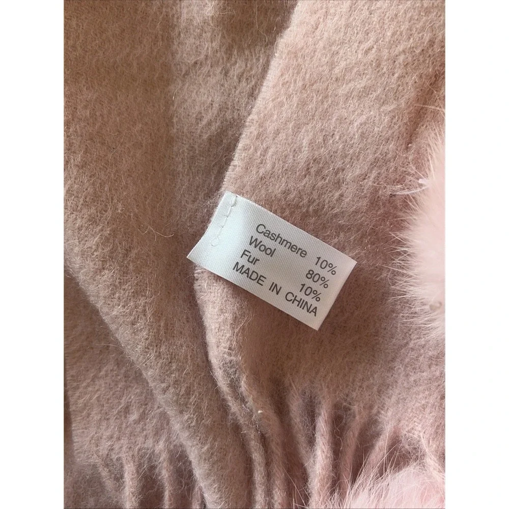 Unbranded Pink Wool/Cashmere/Fur Fringe Pom Scarf Wrap Accessory‎ NEW NWT FLAWED - Picture 10 of 10